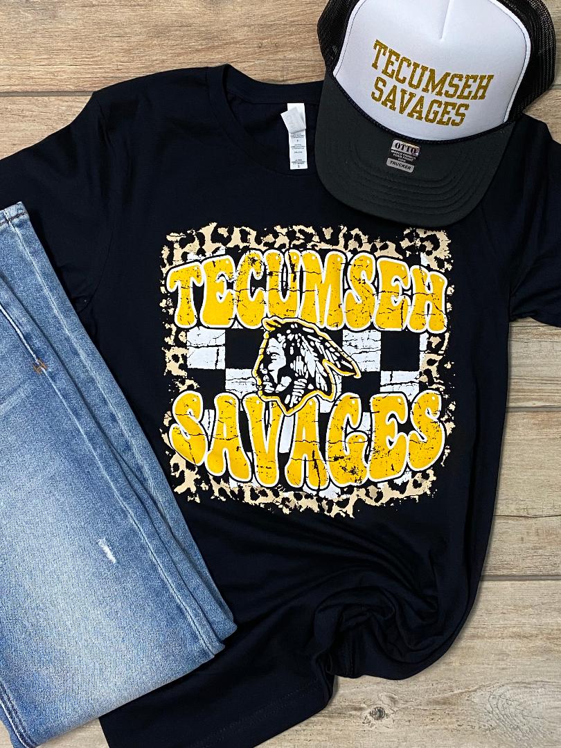 Tecumseh Savages Checker and Leopard Graphic Tee