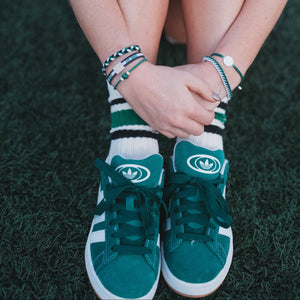 "Game Day" Green, White & Black Hair Tie+  Bracelets