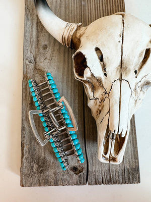 Large Turquoise Western Metal Banana Hair Clip