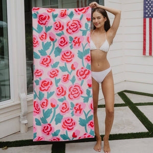 Roses All Over Microfiber Beach Towels: Pink