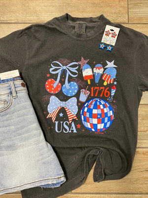 America Preppy Coquette Graphic Tee in 3 Colors