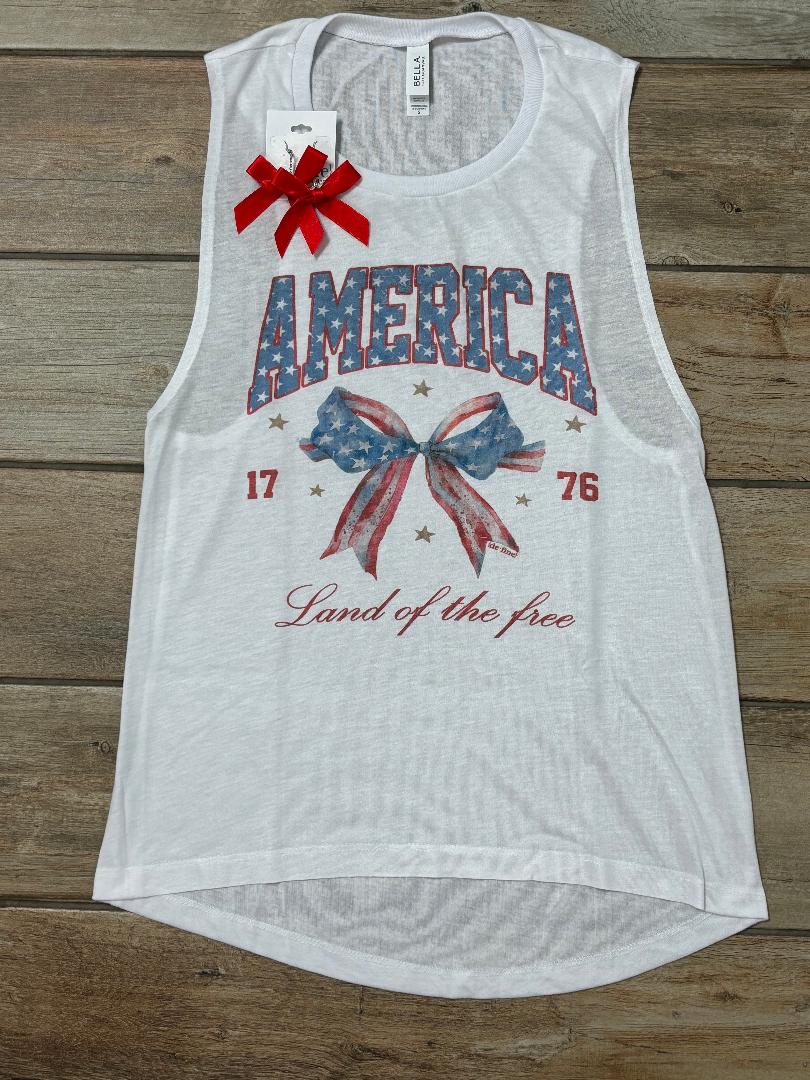 America Land of the Free Bow Coquette Graphic Tee or Tank
