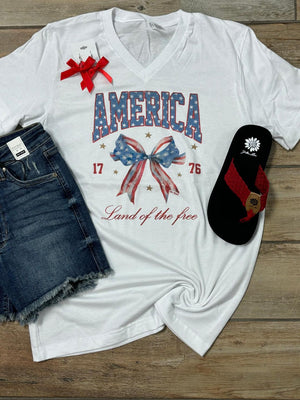 America Land of the Free Bow Coquette Graphic Tee or Tank