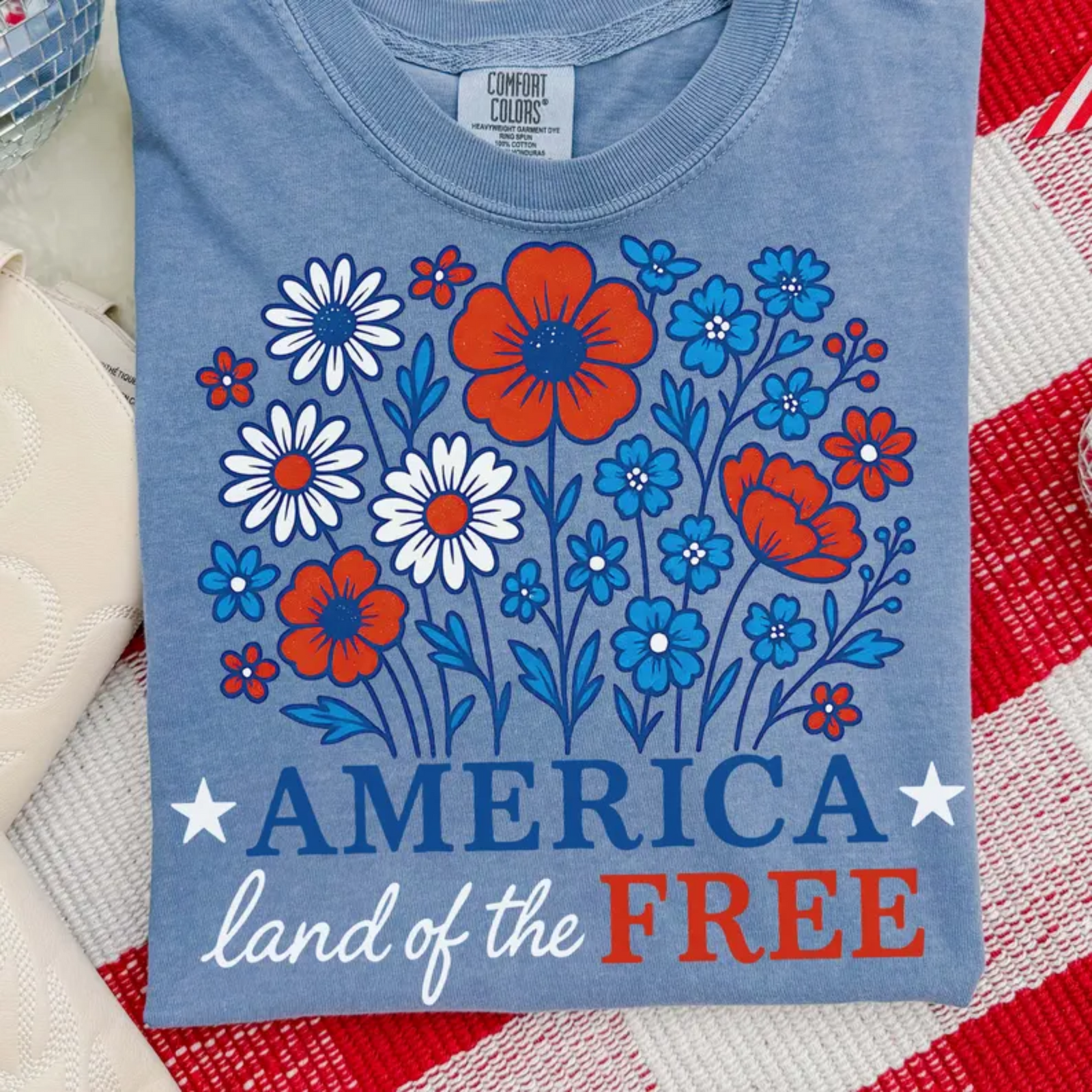 America Land of the Free Flowers Graphic Tee 3 Colors