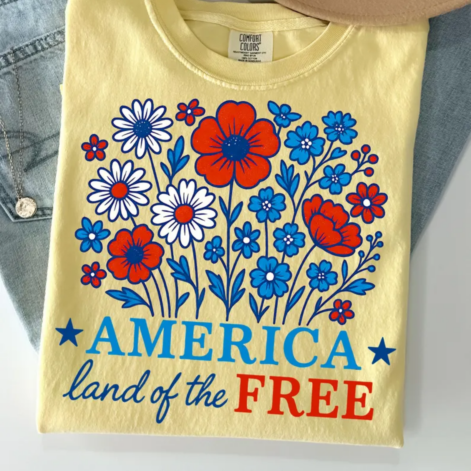 America Land of the Free Flowers Graphic Tee 3 Colors