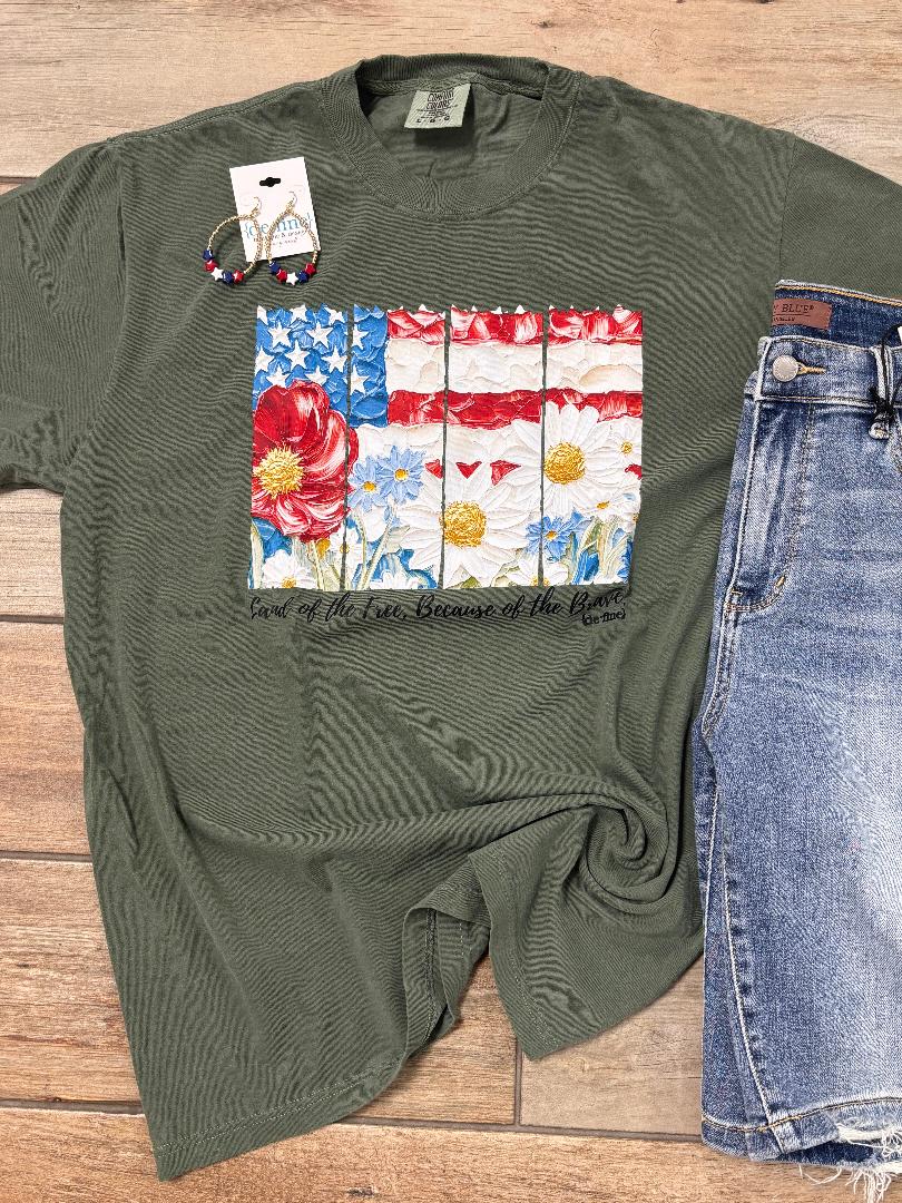 American Flag with Daisies 2 Colors