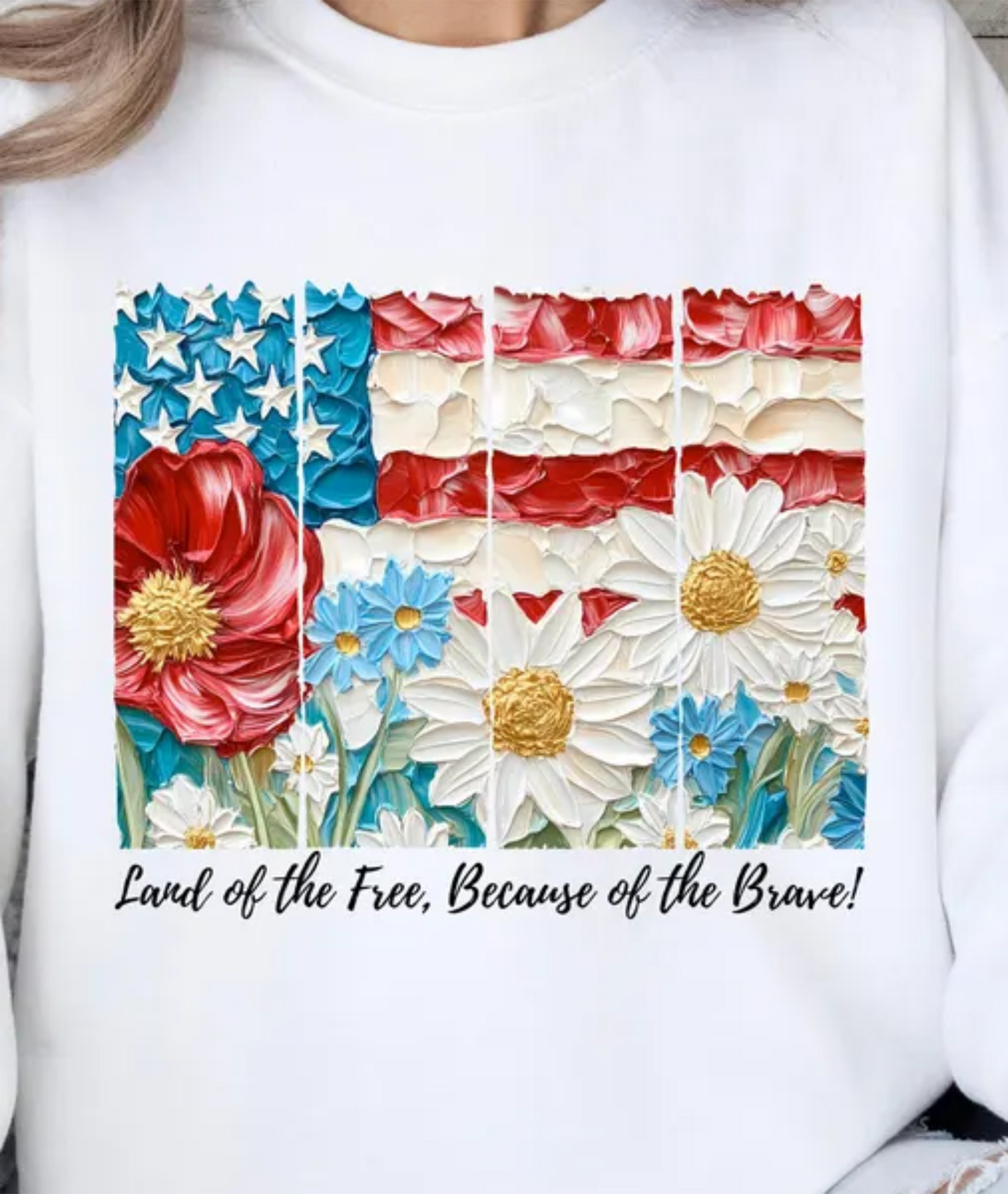 American Flag with Daisies 2 Colors
