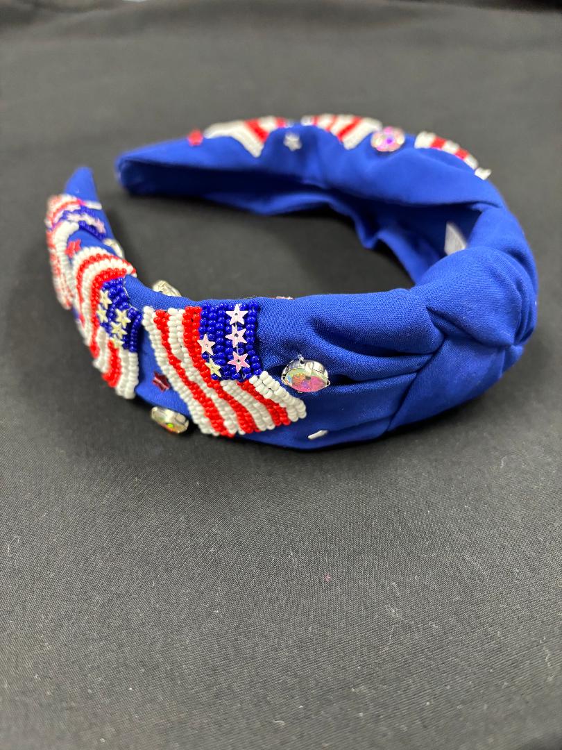 Blue with Beaded Flags Patriotic Headband