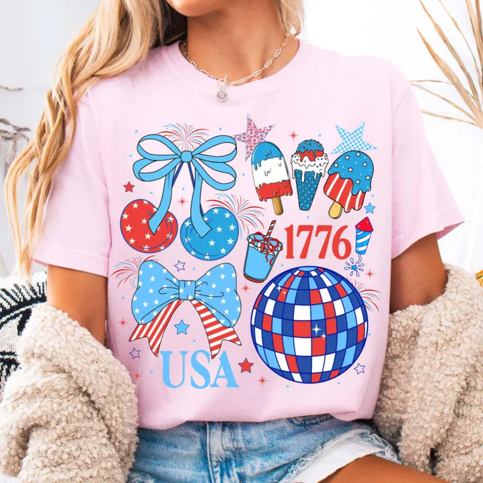 America Preppy Coquette Graphic Tee in 3 Colors