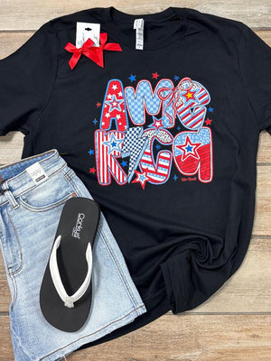America Retro Letters Graphic Tee in Several Colors