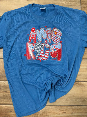 America Retro Letters Graphic Tee in Several Colors