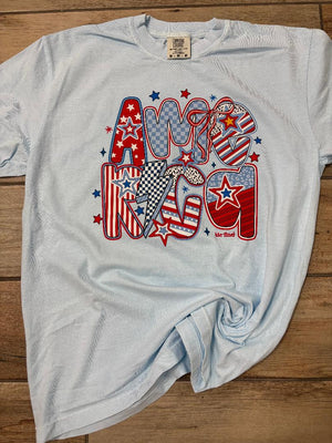 America Retro Letters Graphic Tee in Several Colors
