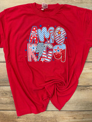 America Retro Letters Graphic Tee in Several Colors