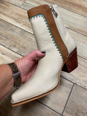 Arider Fringe Cream and Turquoise Denim Boots with Conchos