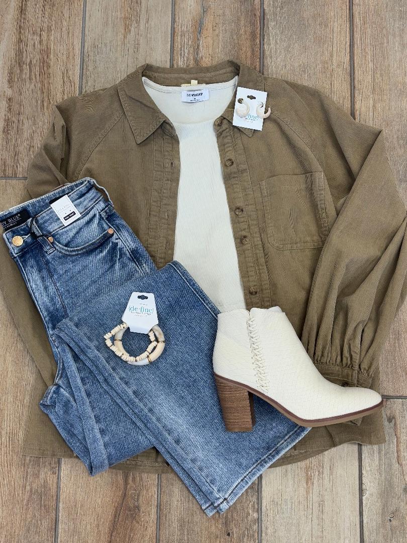 Corduroy Shacket in Taupe