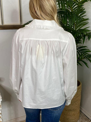 White Button Up with Ruffle Collar and Sleeves