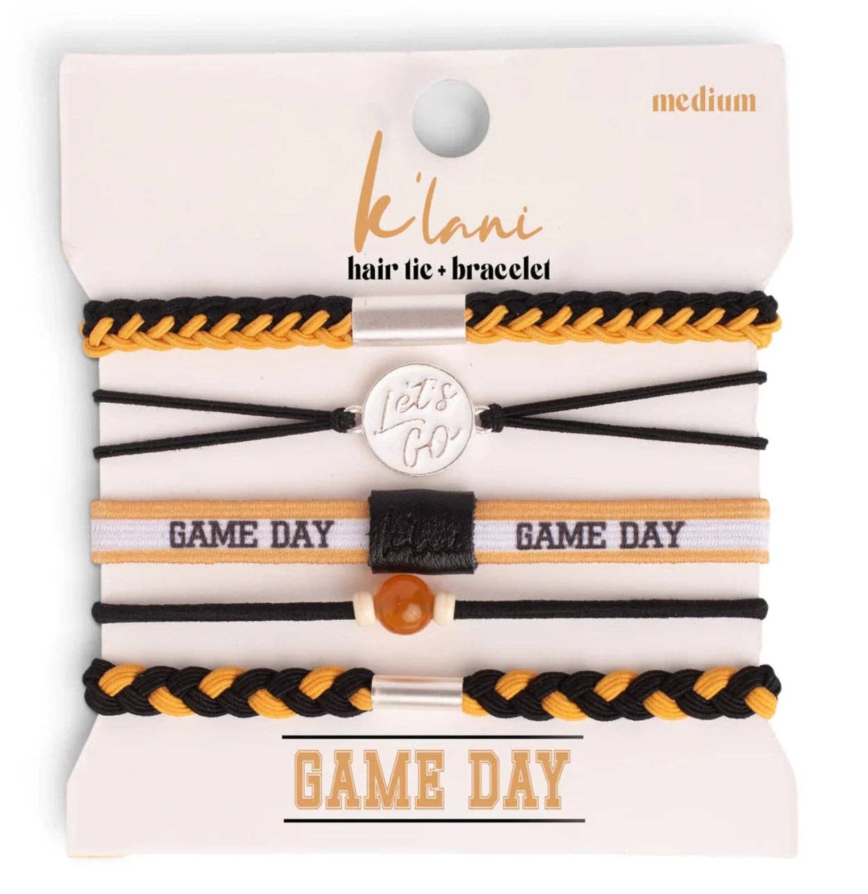 "Game Day" Black & Gold Hair Tie + Bracelets