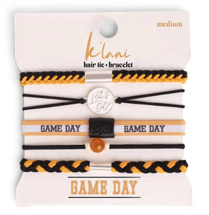 "Game Day" Black & Gold Hair Tie + Bracelets