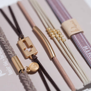 "Faith" Warm Neutrals with Gold Cross Hair Tie + Bracelets