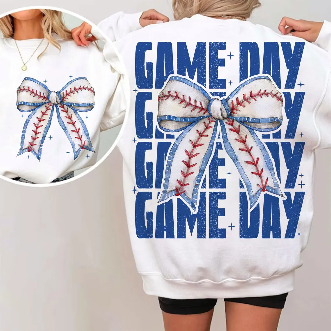 Baseball Bow Game Day Repeat Tee or Sweatshirt