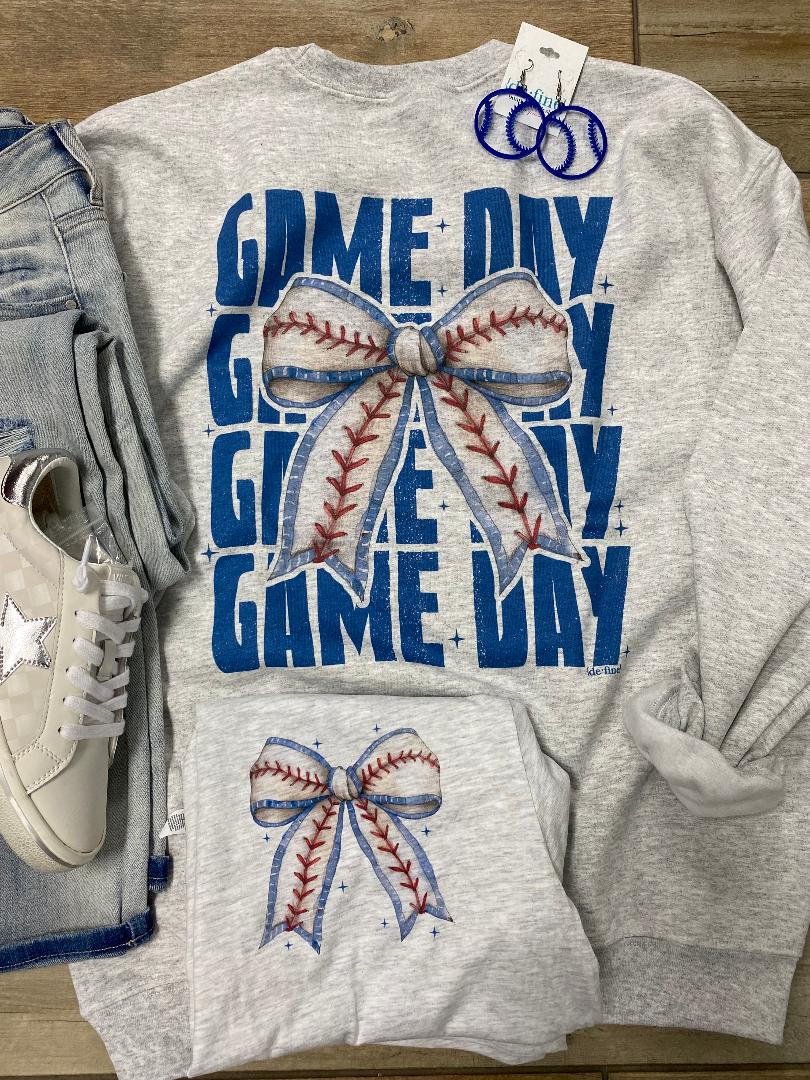 Baseball Bow Game Day Repeat Tee or Sweatshirt