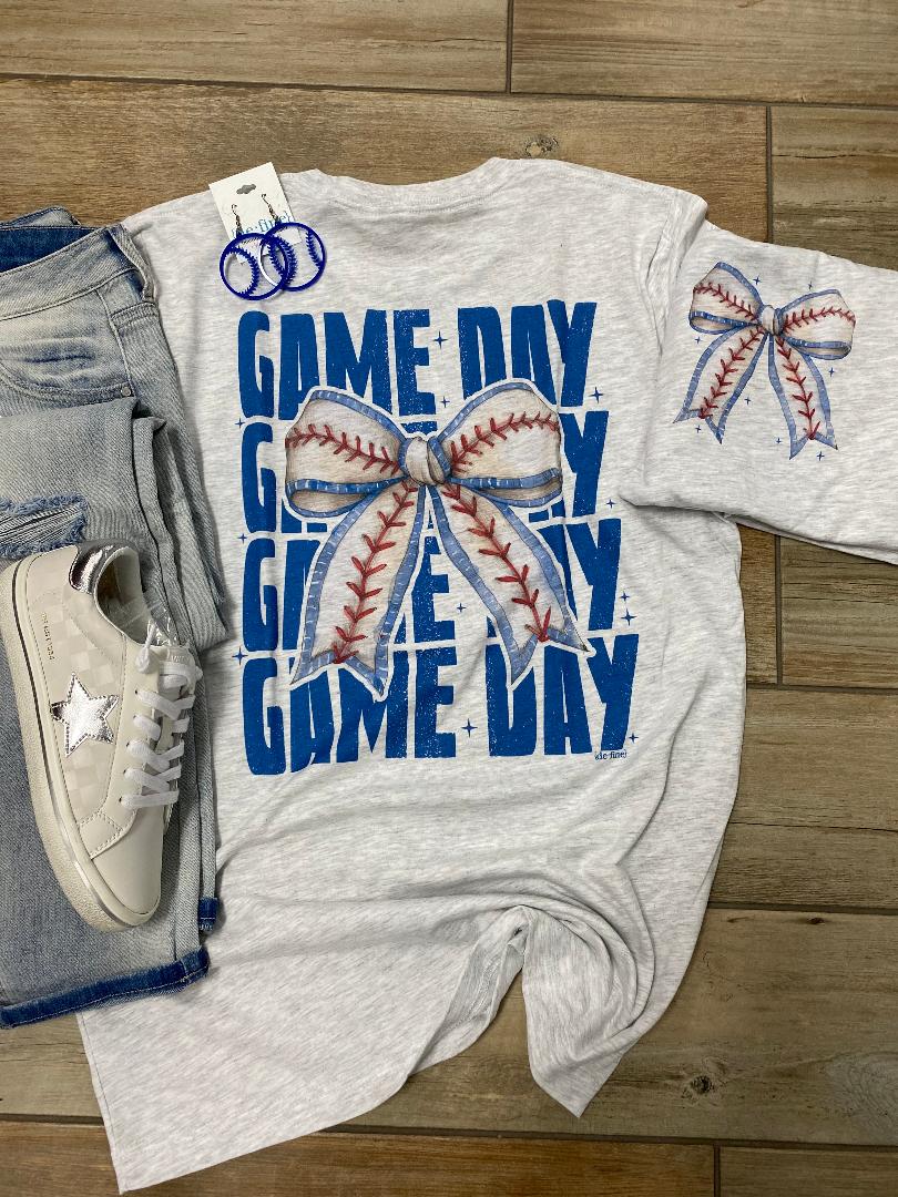 Baseball Bow Game Day Repeat Tee or Sweatshirt