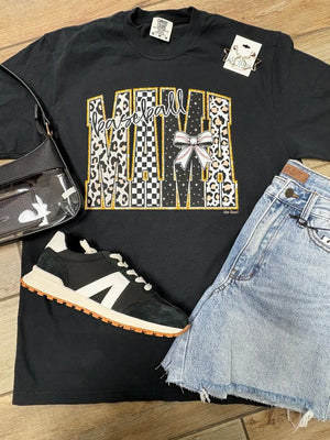 Baseball Mama Leopard Check Stars Graphic Tee