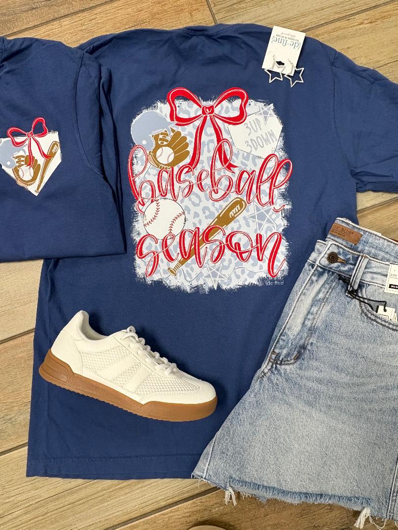 Baseball Season with Leopard Background Graphic Tee