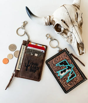 Western Cowhide Leather Keychain Wallet with Thunderbird