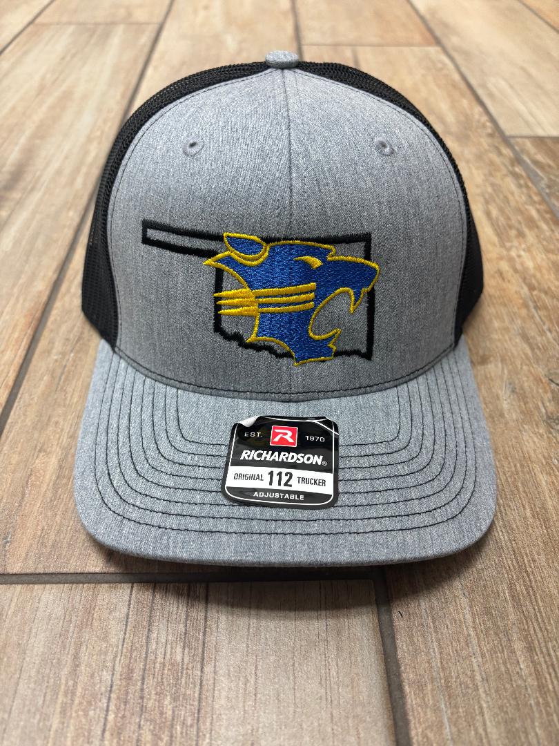 Richardson 112 Trucker Hat with Oklahoma Outline and Wildcat Head