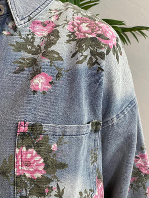Floral Printed Denim Button Up Shirt