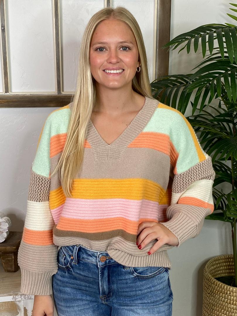 Multi Striped V-Neck Sweater