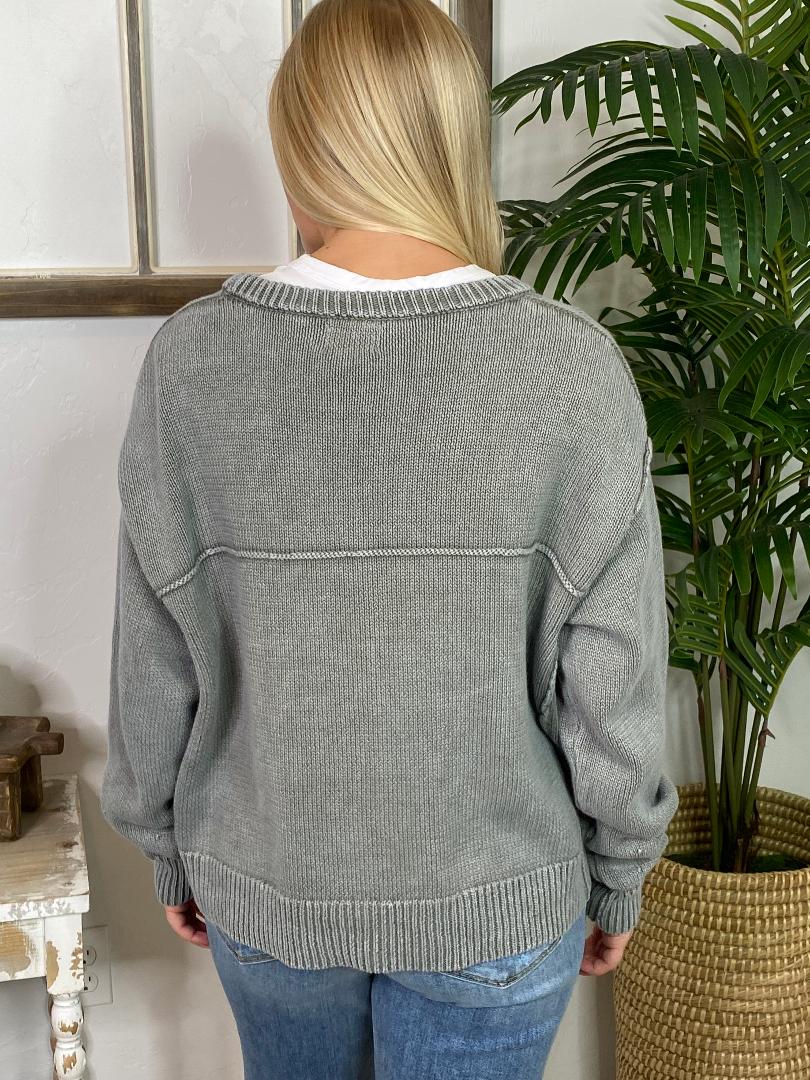 Washed Vintage Tealish V-Neck Cardigan