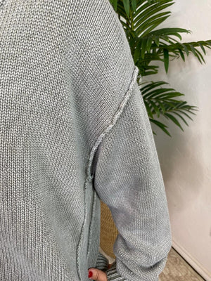 Washed Vintage Tealish V-Neck Cardigan