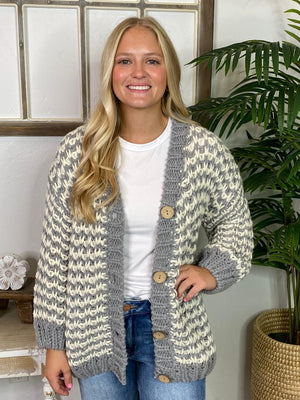 Chunky Grey and Ivory Cardigan