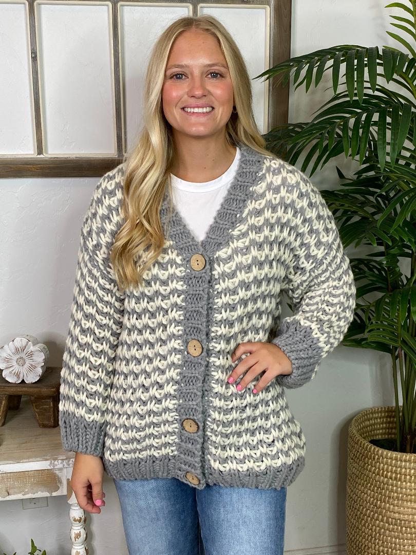 Chunky Grey and Ivory Cardigan