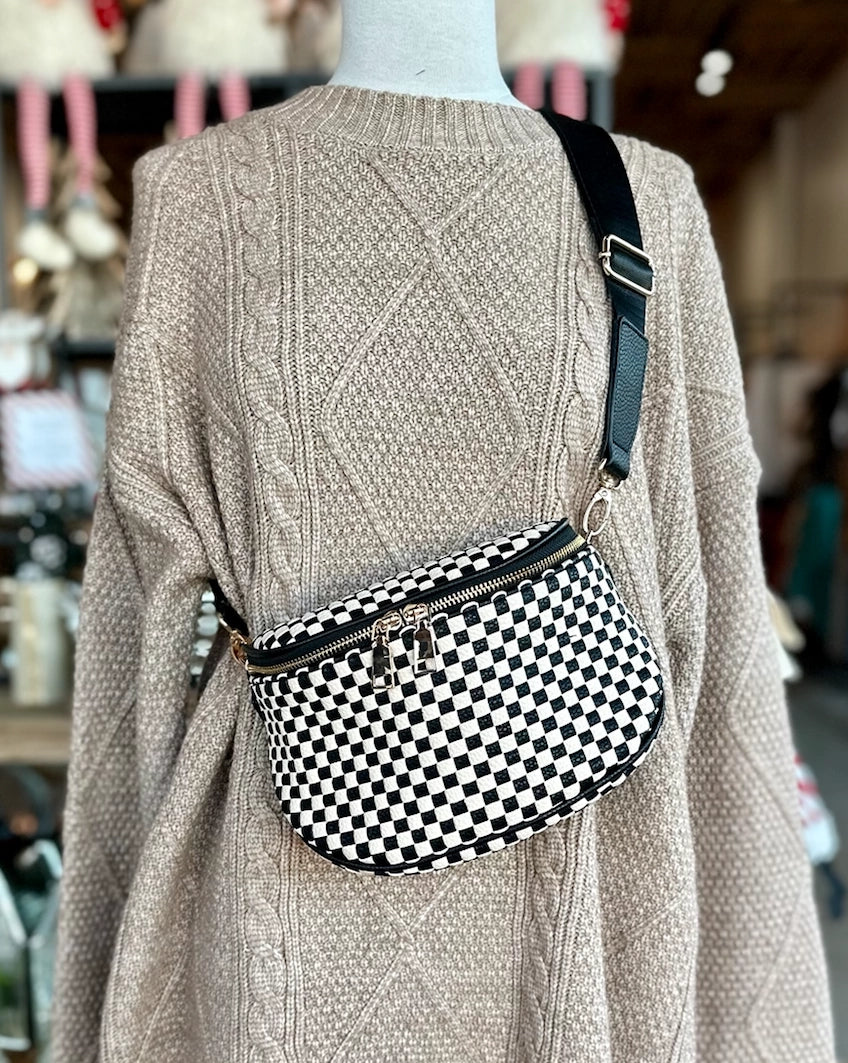 Birdie Saddle Checkered Crossbody Bag