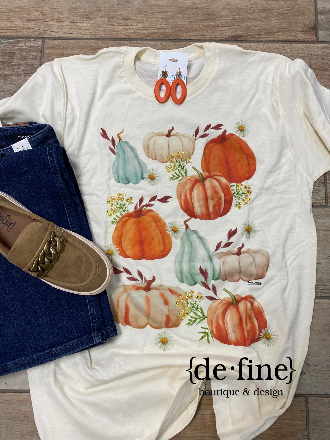 Blingy Pumpkins Graphic Tee with Rhinestones