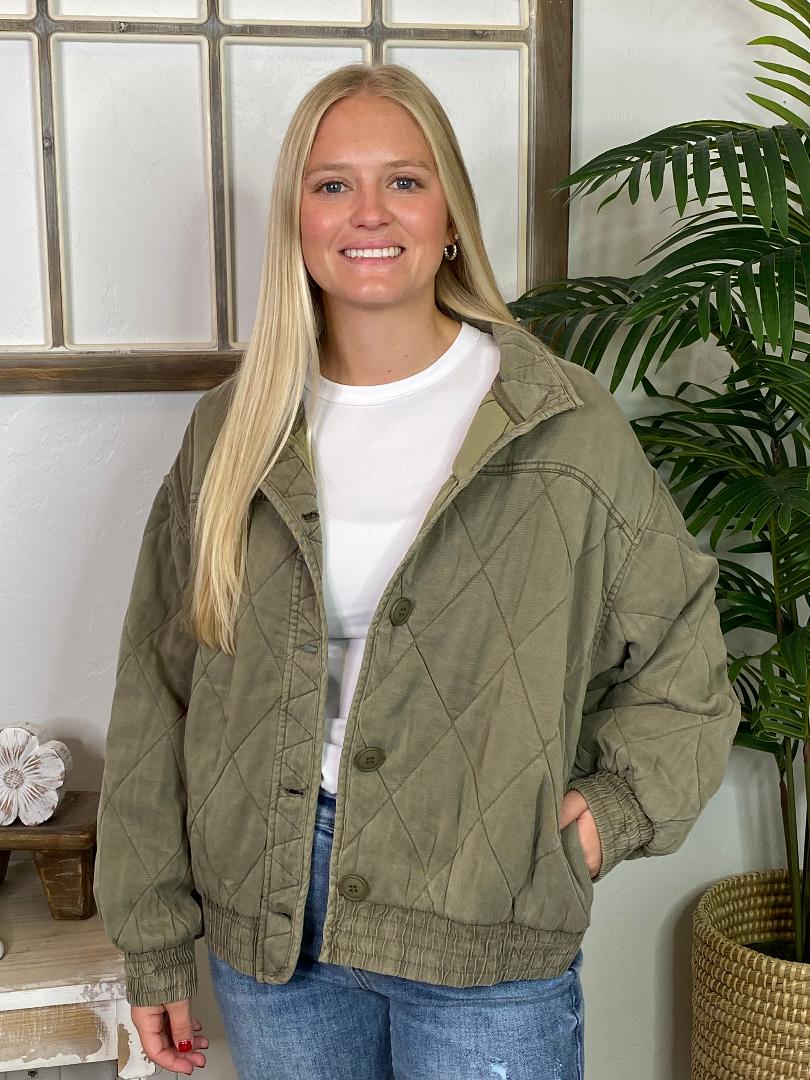 SO SOFT! Olive Washed Quilted Button Down Jacket