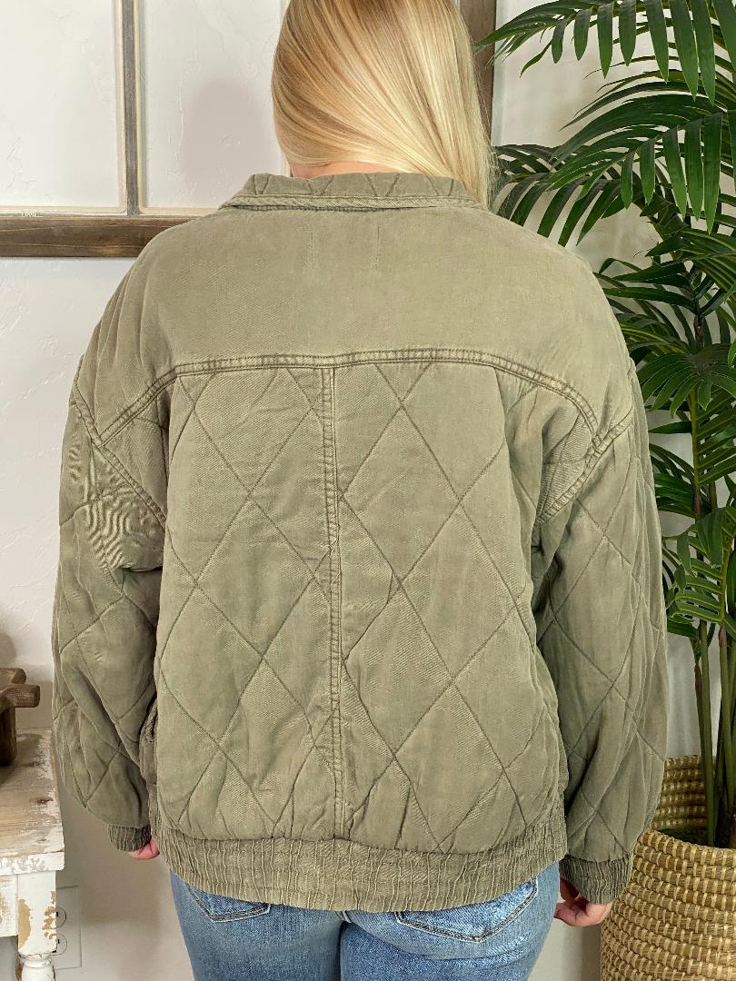 SO SOFT! Olive Washed Quilted Button Down Jacket