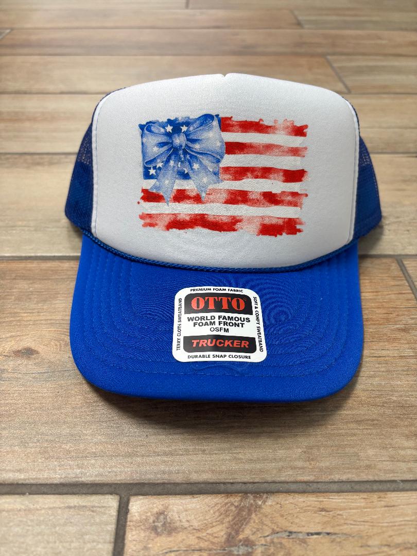 USA Flag with Bow Coquette Foam Hat