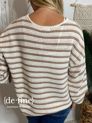 Lightweight Striped Sweater in Olive or Taupe
