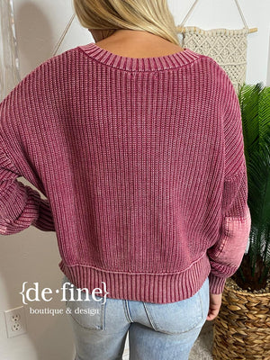 Burgundy Mineral Wash Henley Sweater