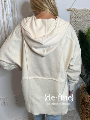 Jessica Raw Hem Hoodie in Taupe or Ivory