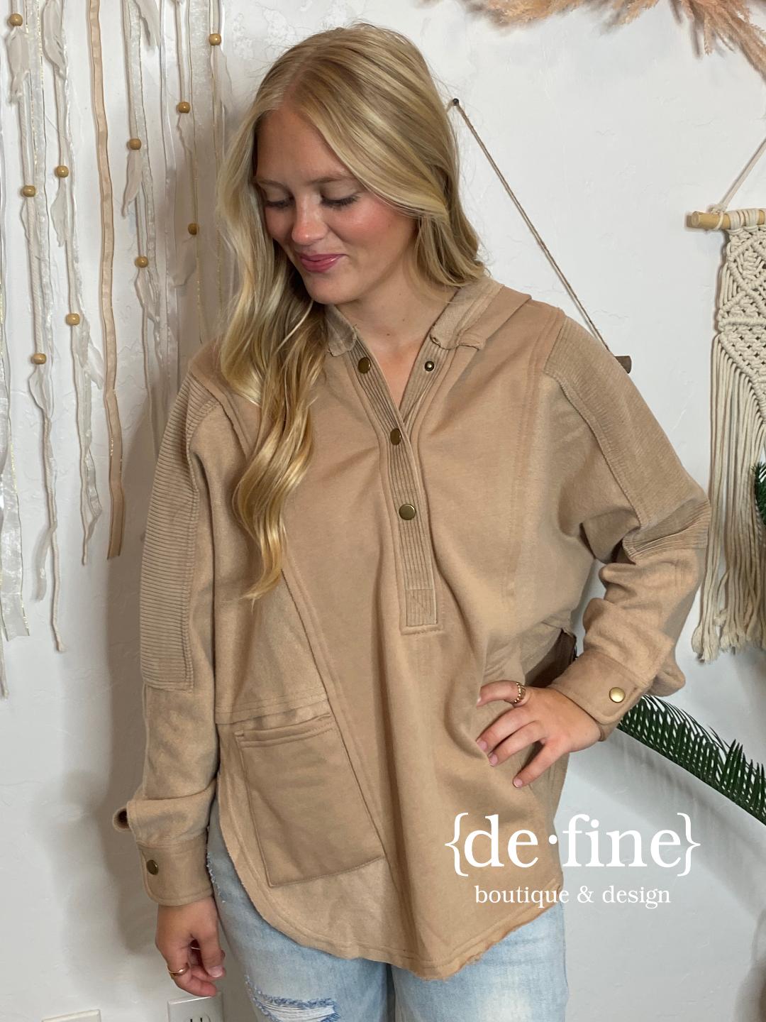 Jessica Raw Hem Hoodie in Taupe or Ivory