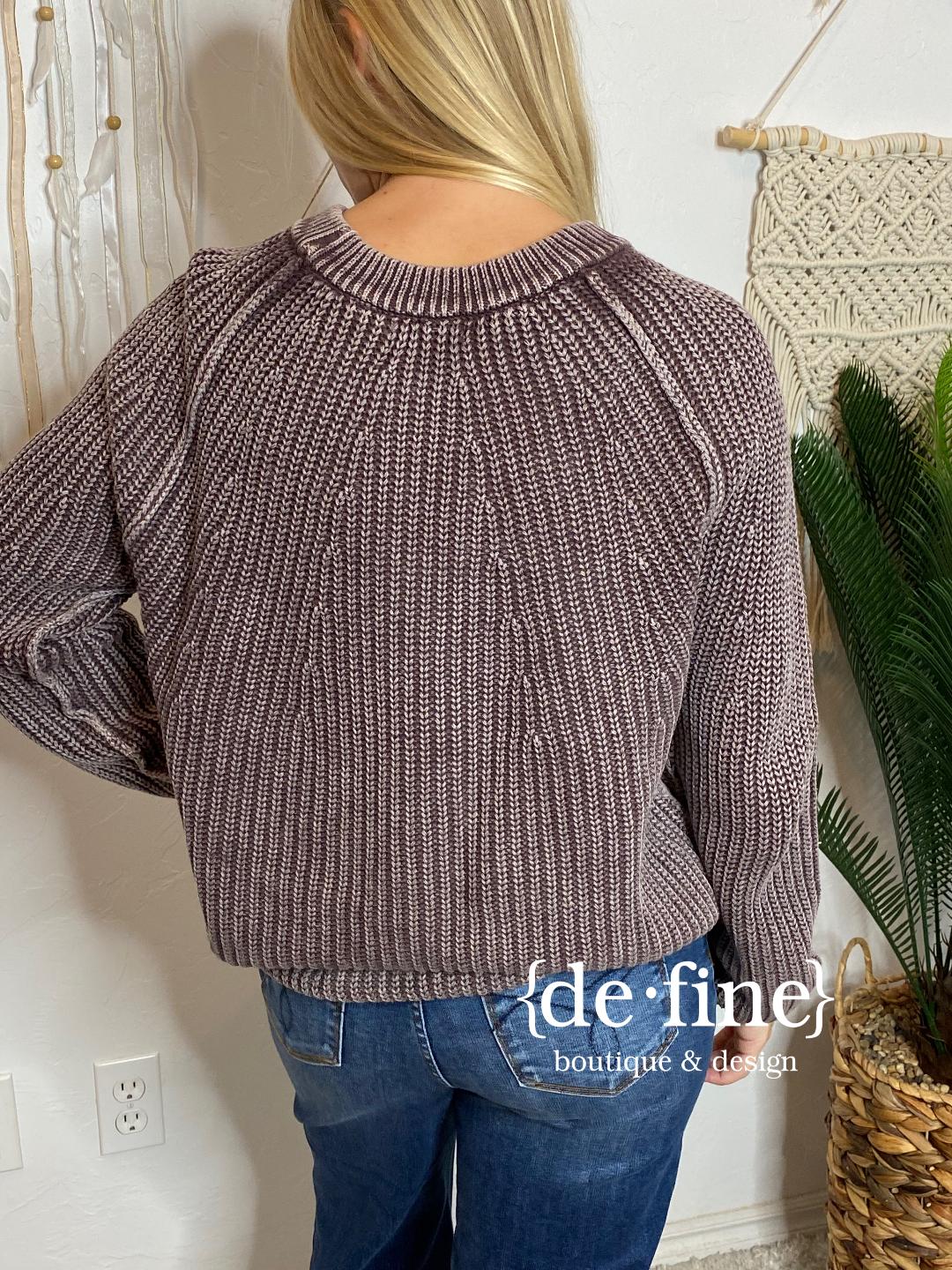 Plum Washed Crewneck Sweater