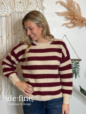 Crimson and Cream Striped Sweater