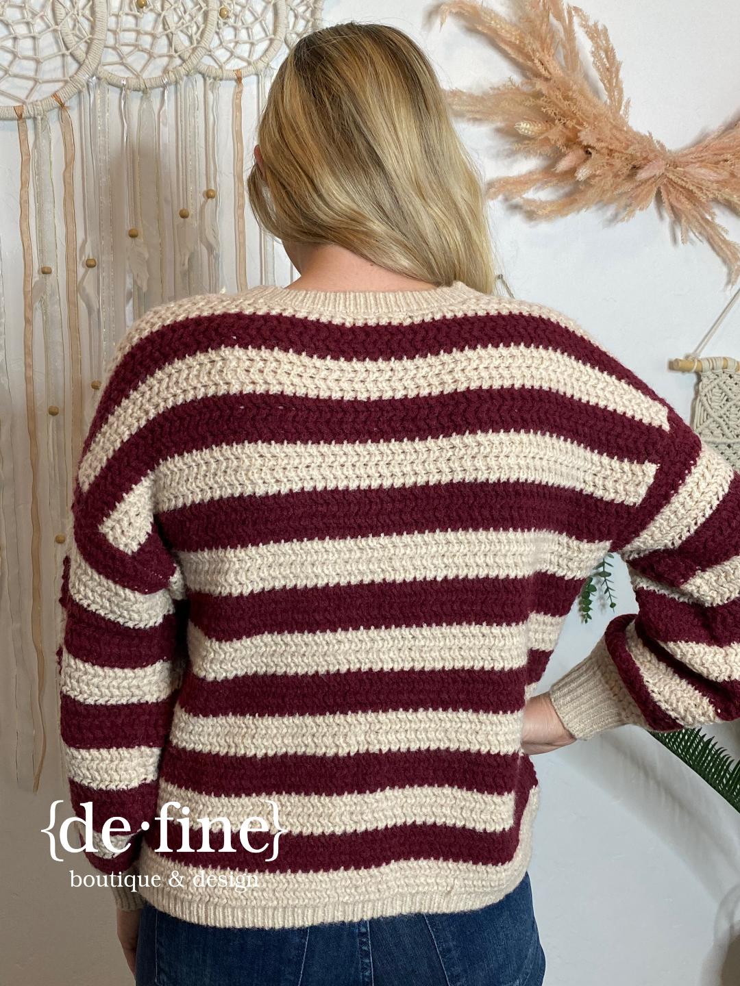 Crimson and Cream Striped Sweater