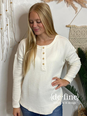 Cream Waffle Knit Henley in Regular & Curvy