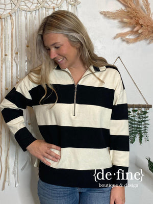 Half Zip Striped Sweater in 2 Colors